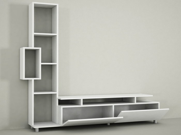 Hanah Home Mueble de TV Escandinavo Tulip Blanco con Almacenamiento y Estantería Salón